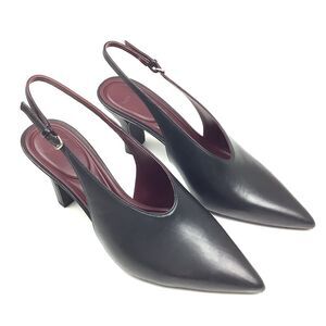 Vince Devi Slingback Pumps Block Heel Black Leather Pointed Toe Women Size 6 M